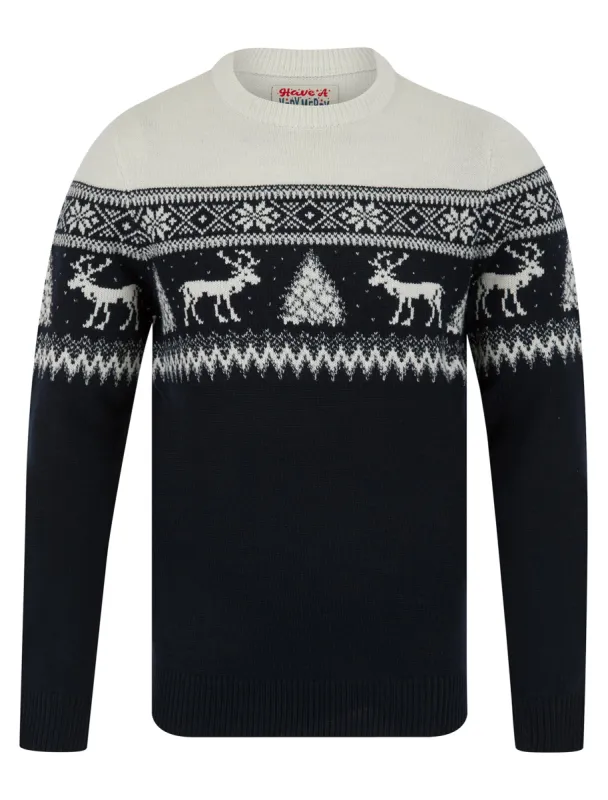Men's Weststag Jacquard Nordic Fair Isle Knitted Christmas Jumper in Cream Grey - Merry Christmas sold by Tokyo Laundry