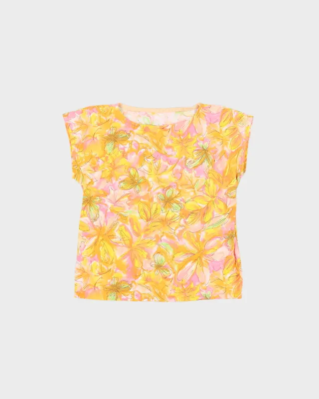 Yellow Patterned Short Sleeve Top - S sold by Rokit