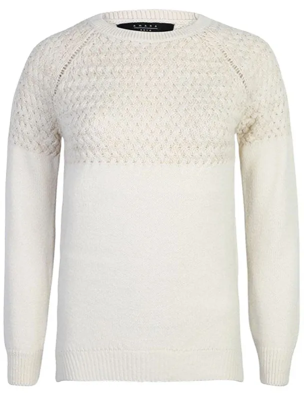Carnation Knitted Jumper with Cross Stitch Gold Lurex Panel in Pearled Ivory - Amara Reya sold by Tokyo Laundry