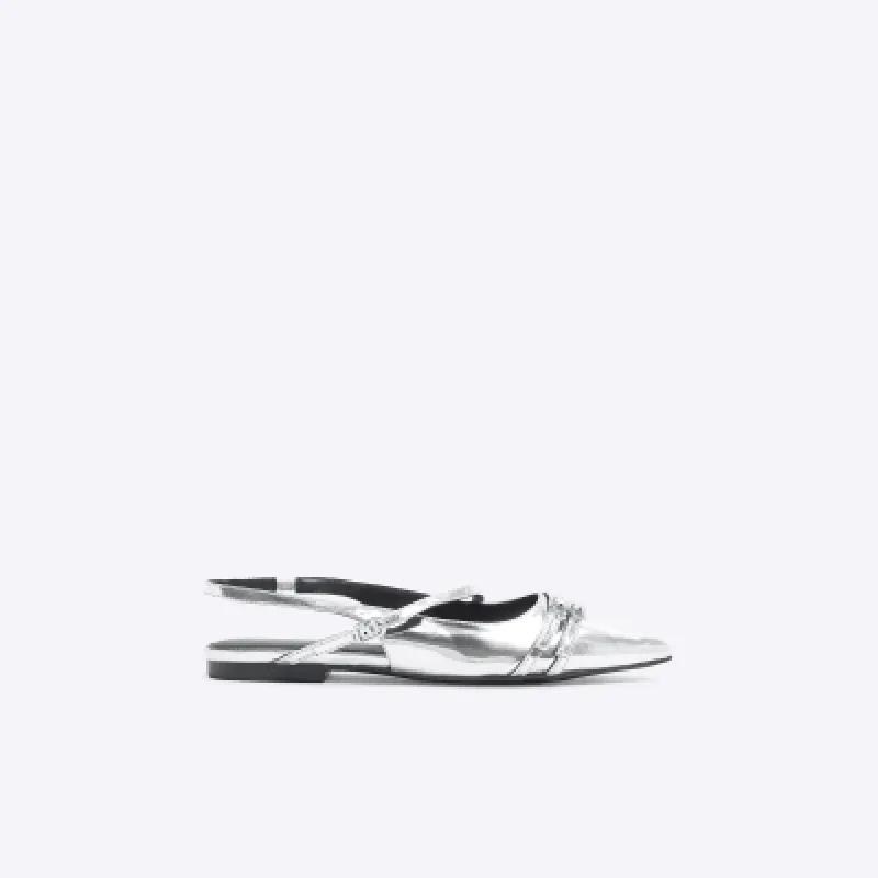 Silver Sling Back flat Buckle Ballet Flats sold by River Island