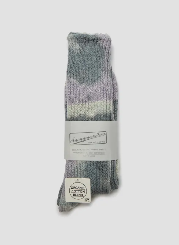 Anonymous Ism L/G Organic Crew Sock in Purple/Charcoal sold by Nigel Cabourn