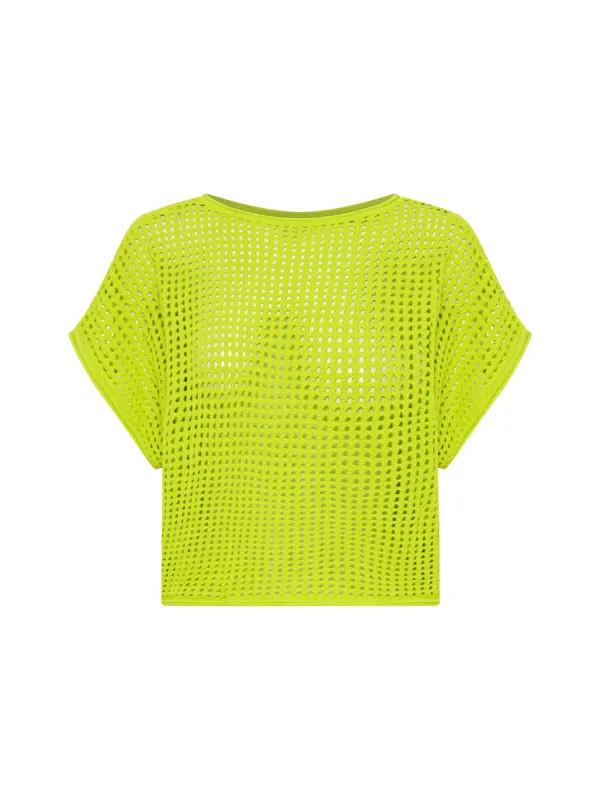 Sports Club Pointelle Crop Tee - Chartreuse sold by Bondi Active