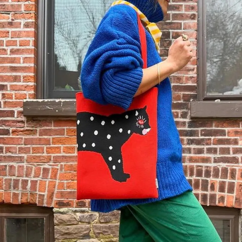 Polka Cat Knit Tote Bag sold by Centinelle