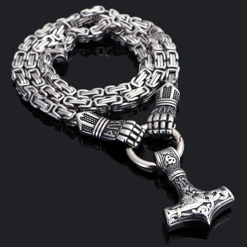 Nordic Viking Thor's Hammer Pendant Domineering Palm Emperor Necklace sold by Polyalien