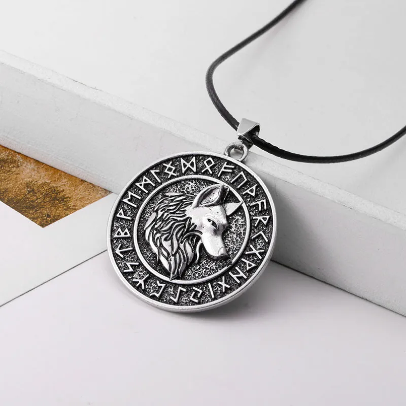 Vintage Rune Wolf Pattern Pendant Necklace sold by Polyalien