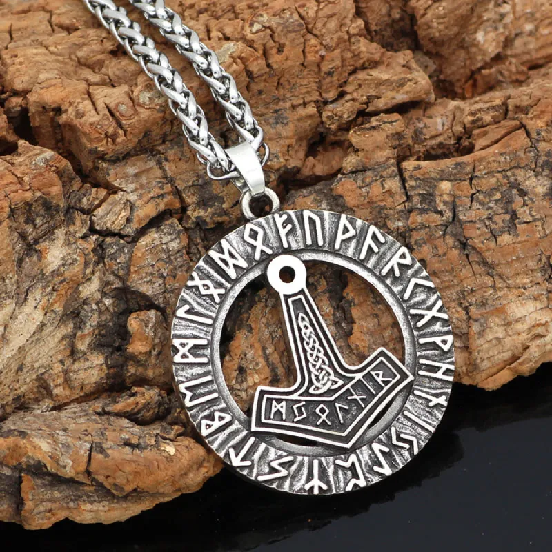Viking Vintage Thor Hammer Rune Necklace sold by Polyalien