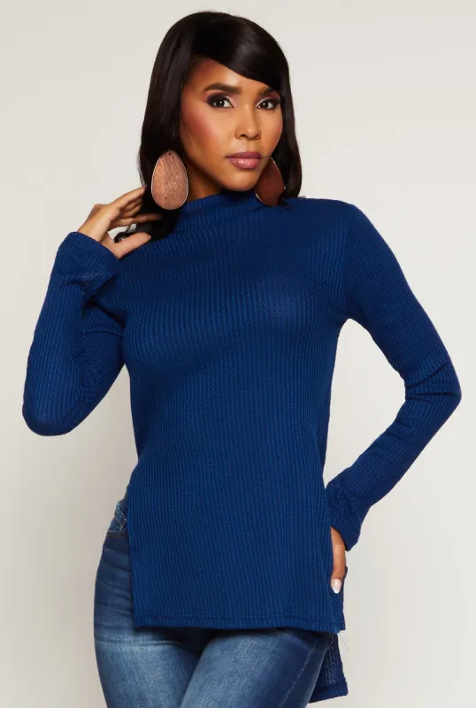 Waffle Knit Turtleneck High Low Top sold by Rainbow