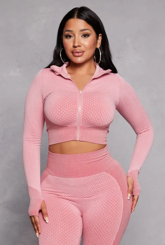 Seamless Textured Knit Zip Front Track Jacket sold by Rainbow