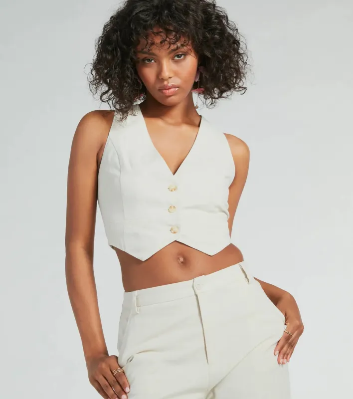 Cutest Babe Button Up Linen Vest sold by Windsor