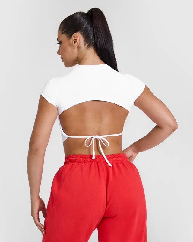 Vintage Open Back Crop T-Shirt with Graphic | White sold by Oner Active