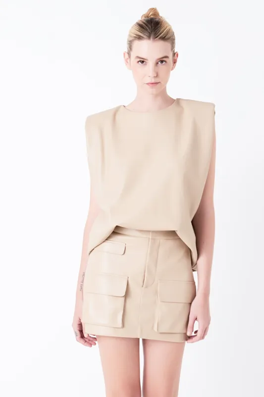Shoulder Padded Faux Leather Top sold by Endless Rose