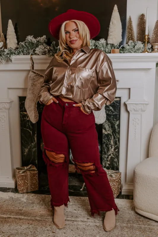 Risen The Eras High Waist Distressed Jean In Wine Curves sold by Impressions