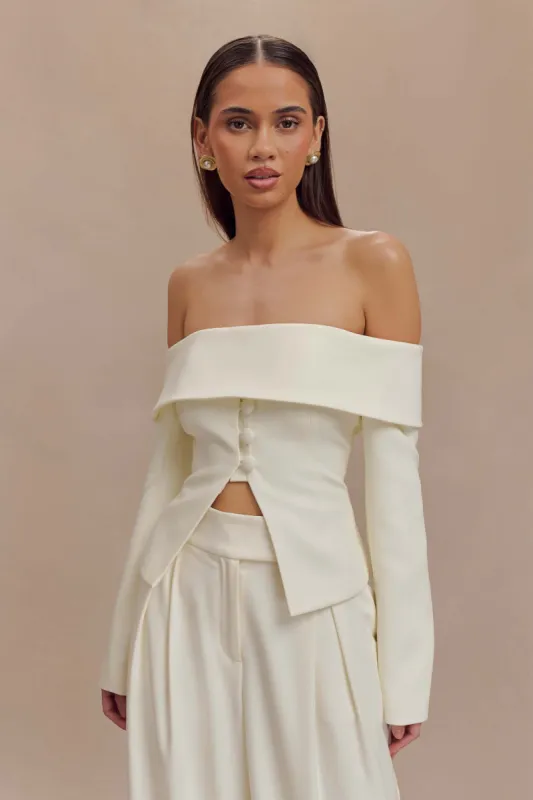 Celene Off Shoulder Jacket - Ivory sold by Meshki