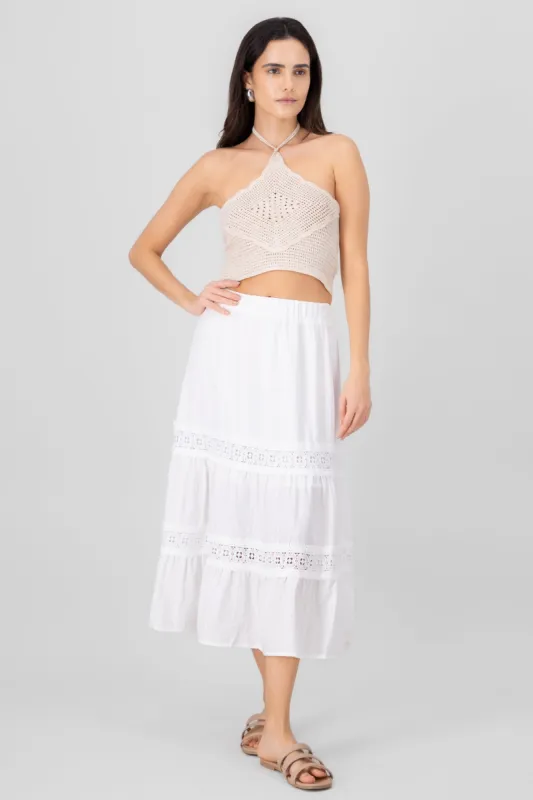Falda Midi Detalle Crochet sold by Shasa