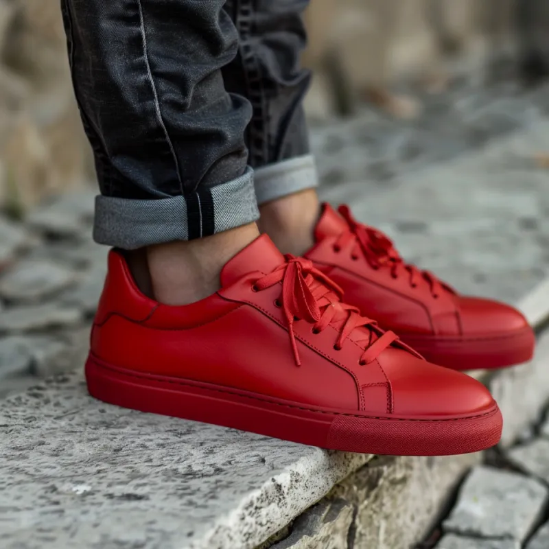 Red Leather Mattia Sneakers sold by Costoso Italiano