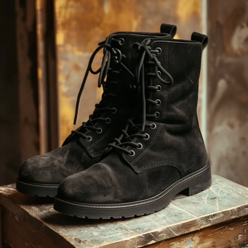Black Nubuck Leather Clodoveo Combat Boot sold by Costoso Italiano