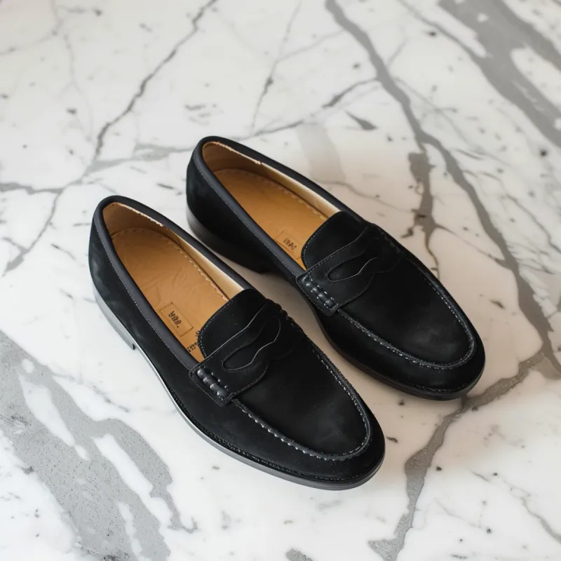 Black Nubuck Leather Emanuele Loafer sold by Costoso Italiano