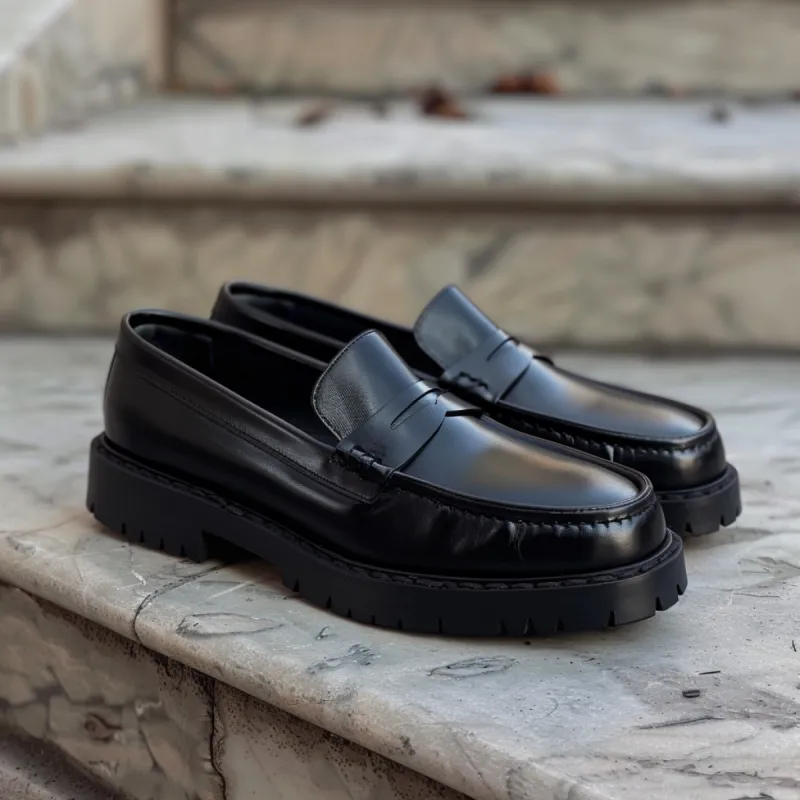 Black Leather Arsenio With Thick Sole Loafers sold by Costoso Italiano