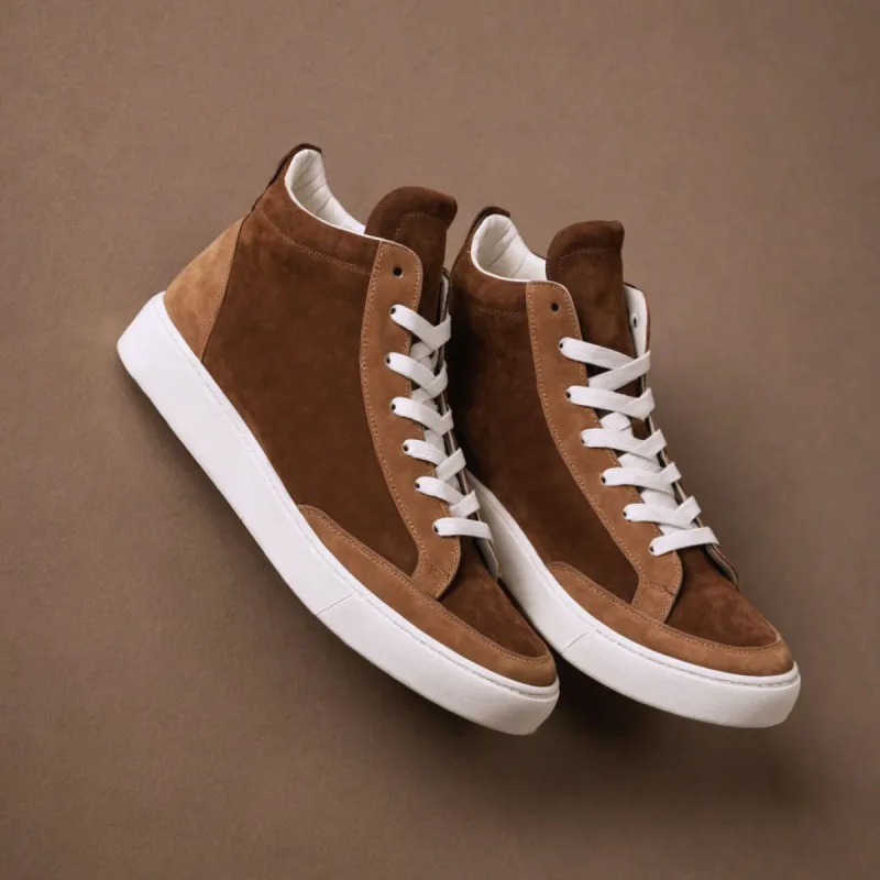 Tan & Brown Suede Leather Lace Up BlancWalk Sneakers  - Summer 2024 Collection sold by Costoso Italiano