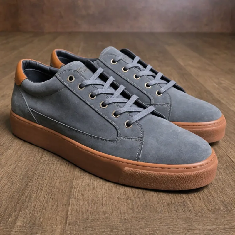 Grey Leathe Street Sprint Lace-Up Sneakers with Honey Colour Sole - Summer 2024 Collection sold by Costoso Italiano