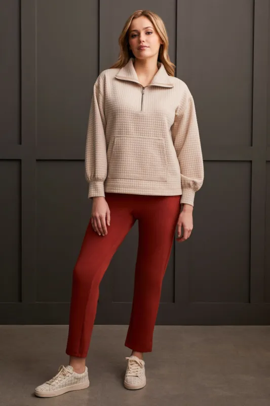 Quilted Kangaroo Pocket Top With Half-Zip-Frostgrey sold by Tribal