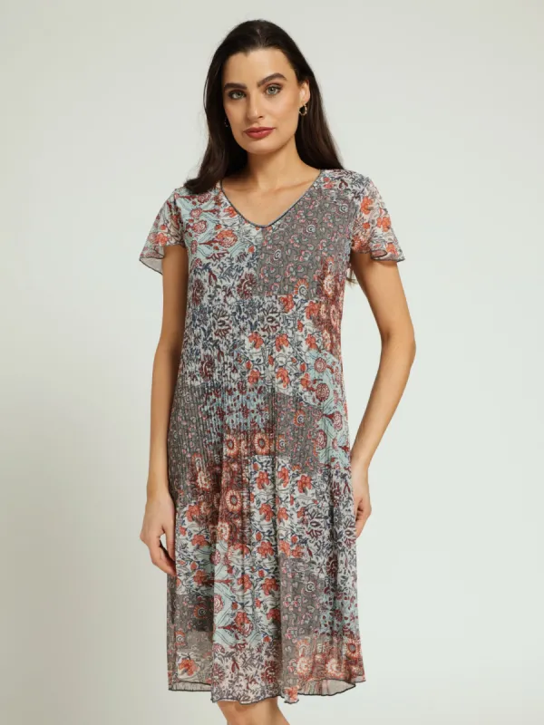Mesh Release Pleat Dress - Green sold by Edgars 