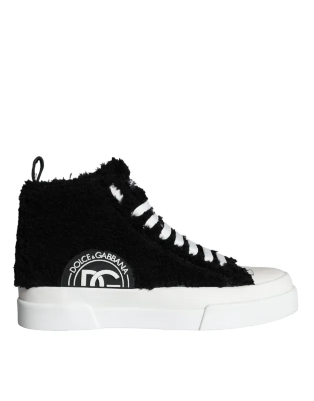 Black White Fur Logo High Top Sneaker Shoes sold by Louxly
