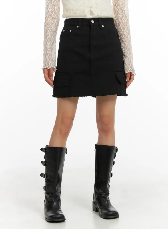 Destroyed Hem Denim Cargo Mini Skirt CM427 sold by Lewkin