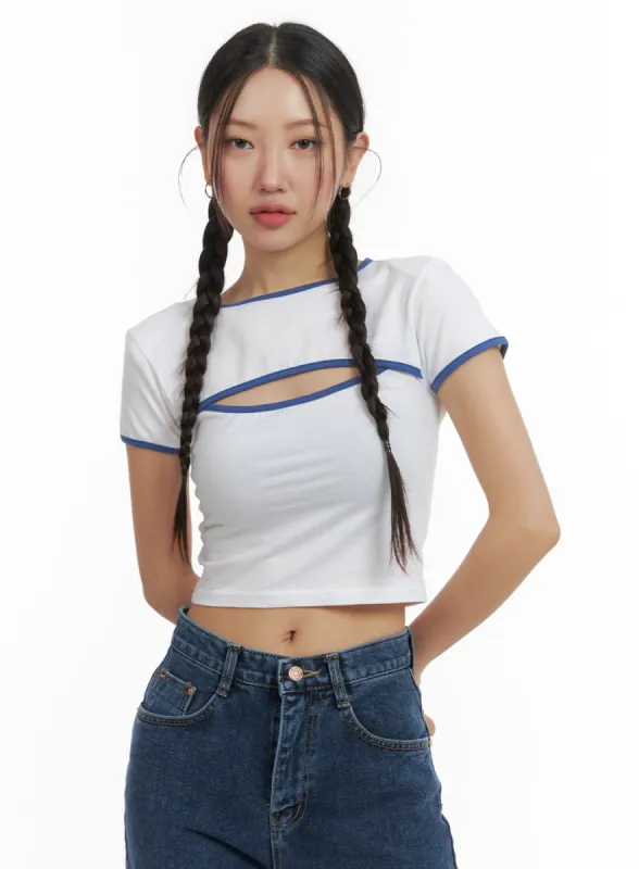 Color Block Cutout Crop Tee OM428 sold by Lewkin