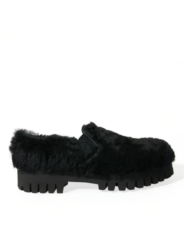 Elegant Black Fur Slip On Loafers for Men sold by Louxly