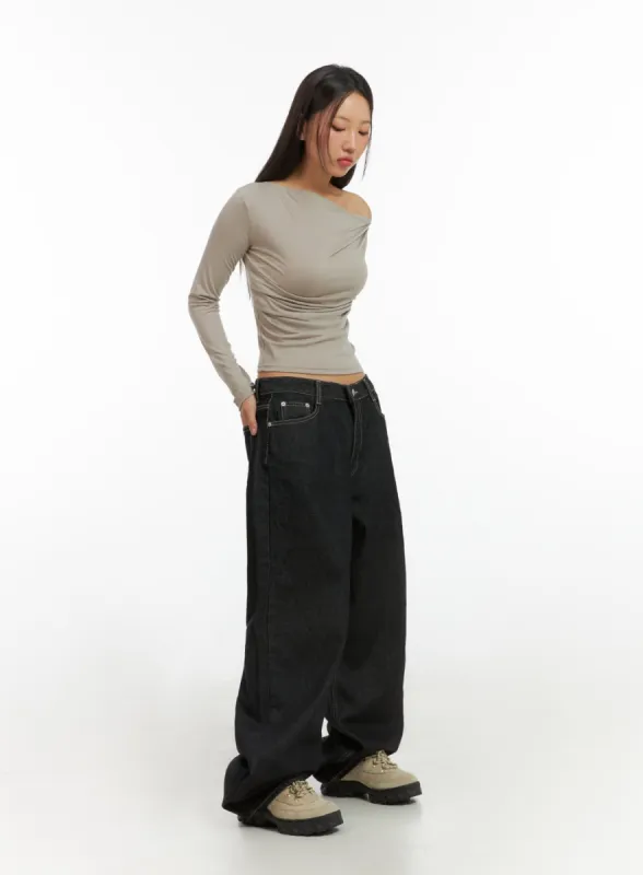 Clover Stitched Baggy Jeans IS402 sold by Lewkin