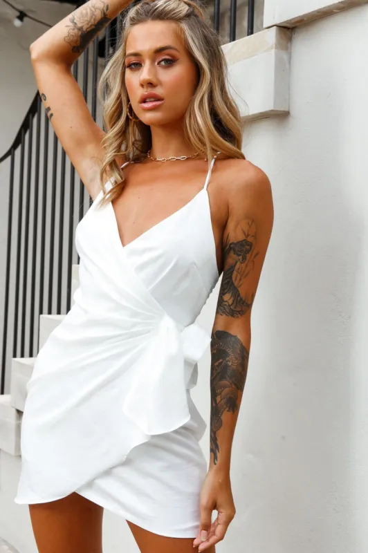 Medellin Gathered Detail Side-Tie Wrap Dress White sold by Selfie Leslie