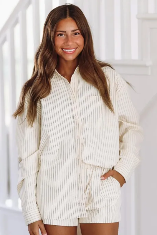 Quiet Corner Button Down Shirt - Beige and Navy  (FINAL SALE) sold by Hazel & Olive