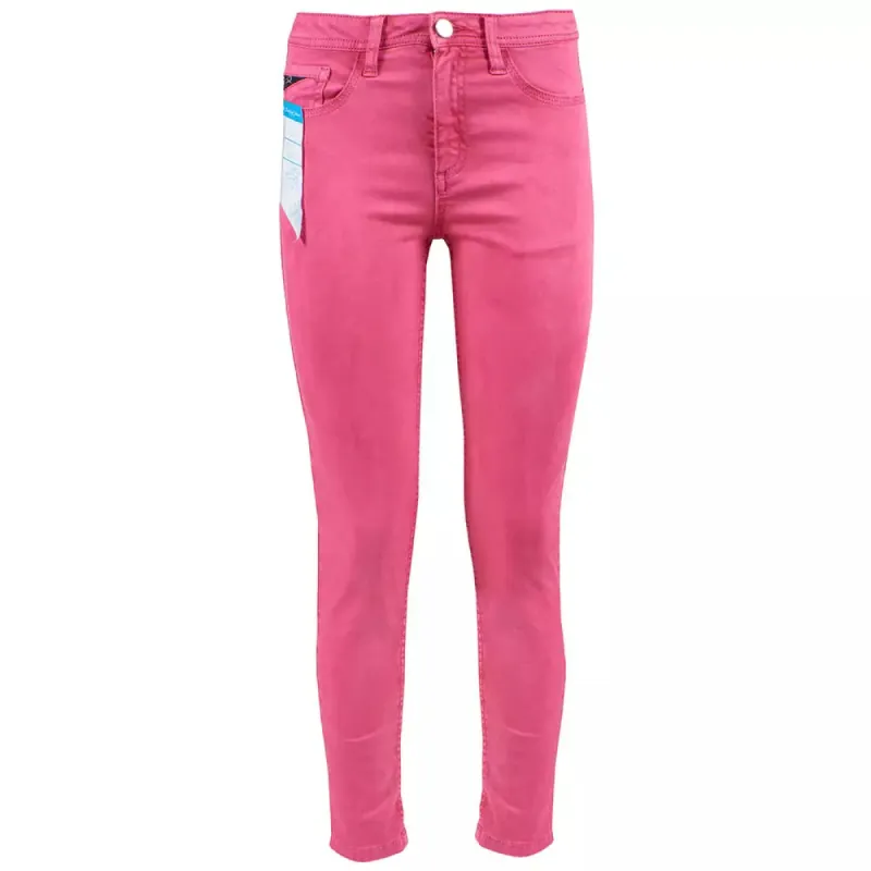 Chic Fuchsia Skinny Jeans with Mini Ankle Slits sold by Louxly