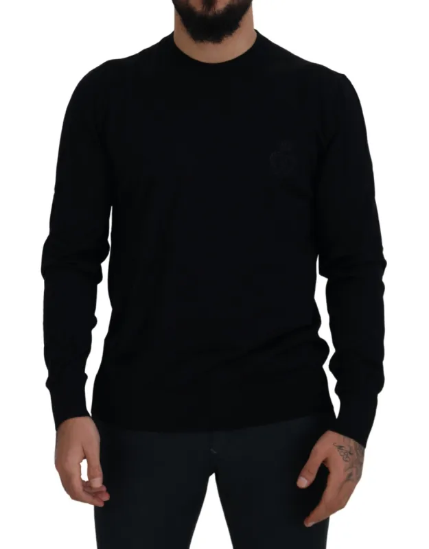 Elegant Black Virgin Wool Pullover Sweater sold by Louxly