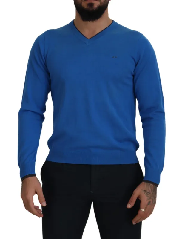 Chic Blue Cotton Pullover Sweater sold by Louxly