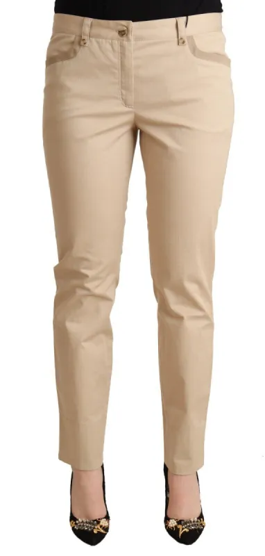 Elegant Beige Cotton Stretch Skinny Pants sold by Louxly