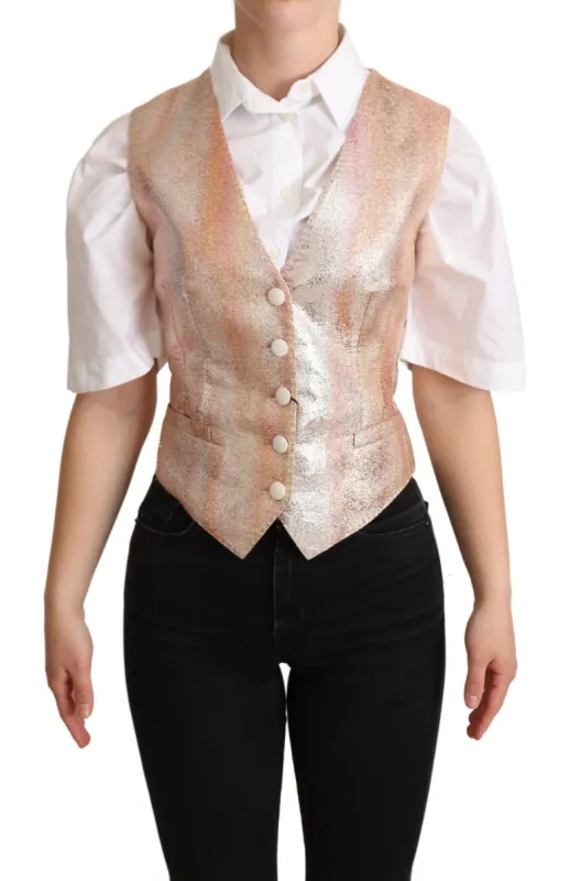 Elegant Pink Metallic Sheen Waistcoat sold by Louxly
