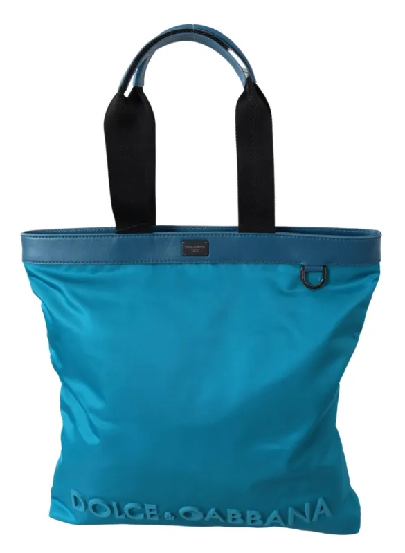 Sapphire Blue Nylon Tote Bag with Logo Detail sold by Louxly