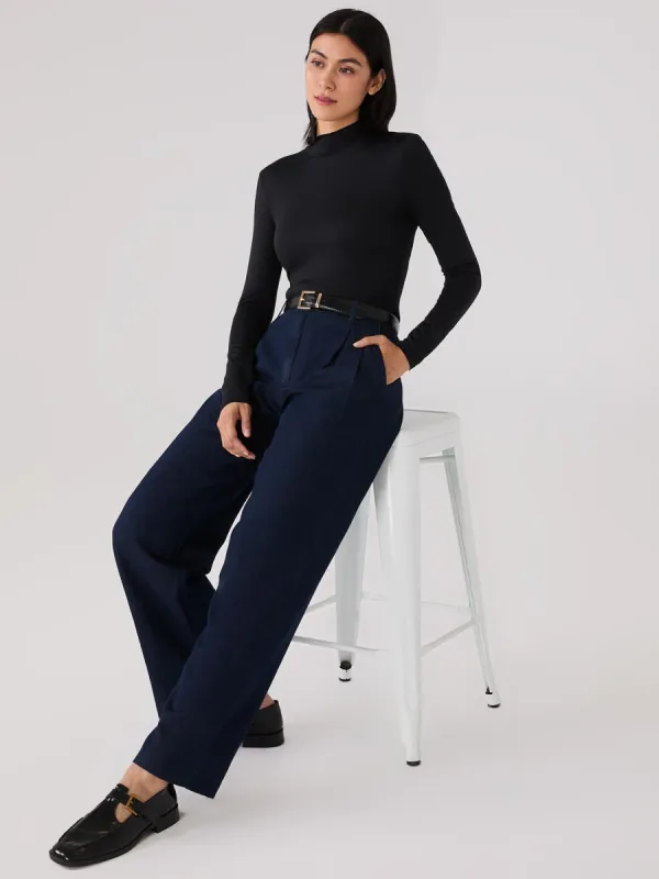 Pleated Wide-Leg Denim Pants sold by Suzy Shier