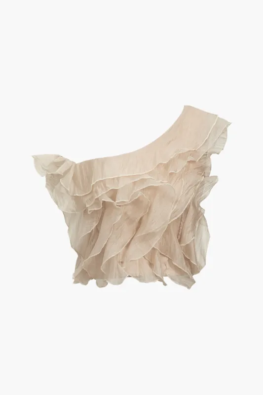 Solid asymmetrisk ruffle kortærmet skjorte sold by Micas