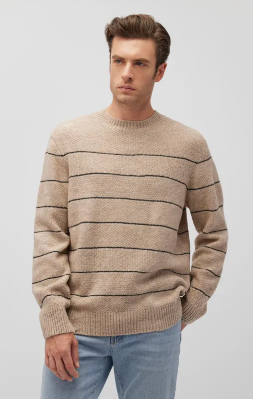STRIPED CREW NECK SWEATER IN OATMEAL MELANGE sold by Mavi