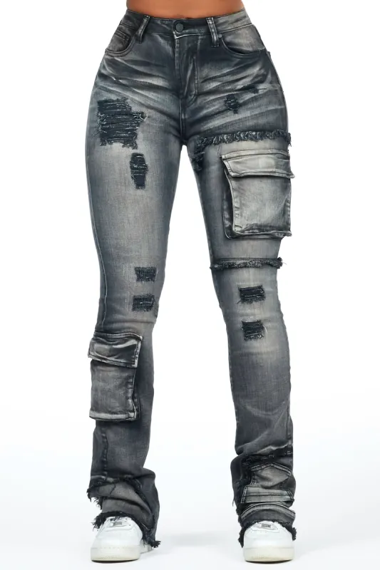 Kambry Black Stacked Flare Jean sold by Rockstar Original