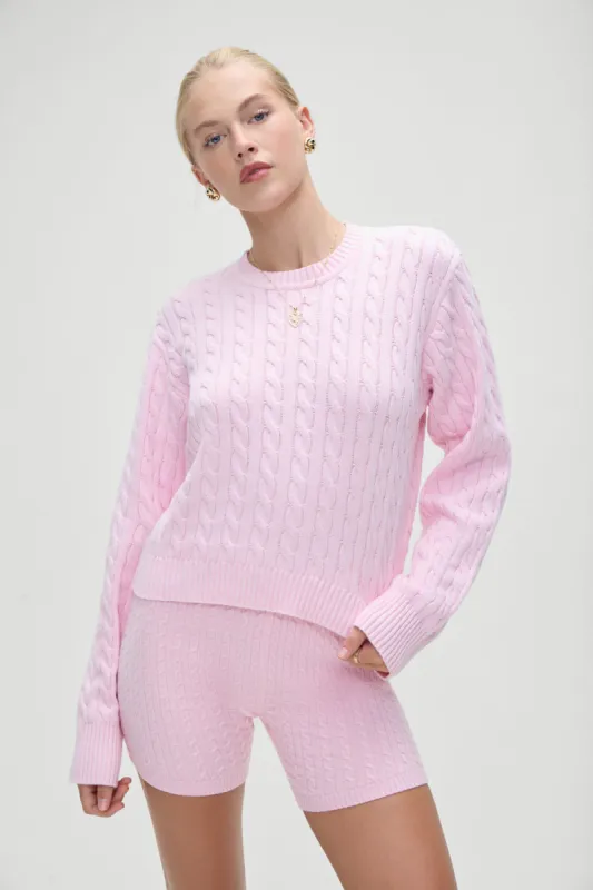 Varsity Cable Knit Sweater - Cozy Pink sold by Frankie's Bikinis