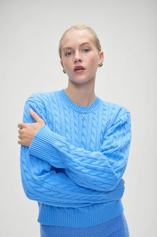 Varsity Cable Knit Sweater - Blue Moon sold by Frankie's Bikinis