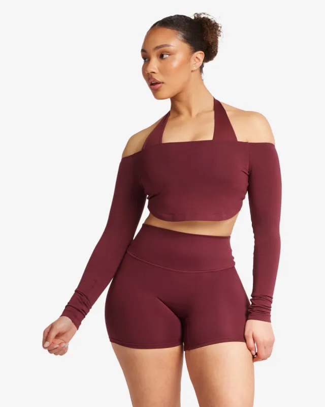 Open Back Long Sleeve Top | Burgundy sold by Crop Shop Boutique