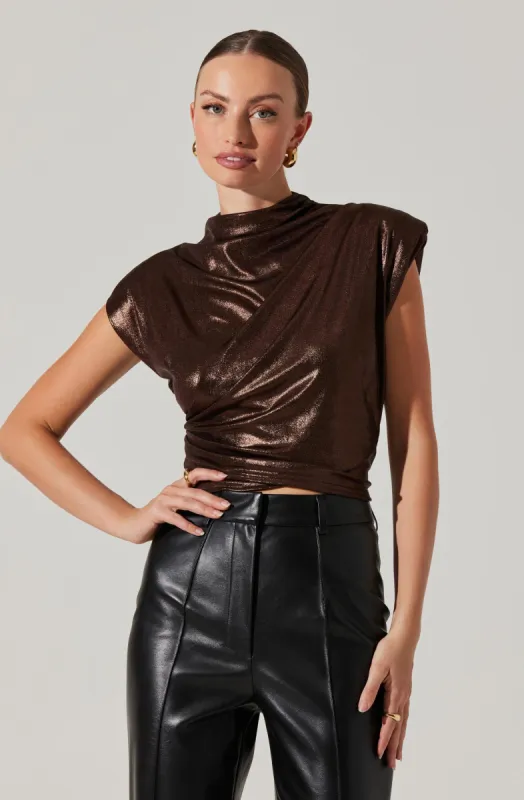 Solange Metallic Mock Neck Top sold by Astr