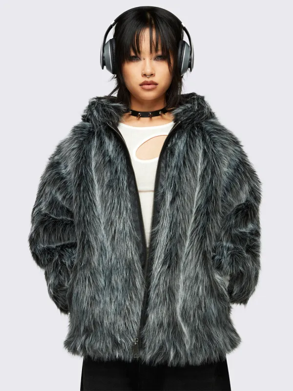 Chrome Faux Fur Jacket sold by Minga London