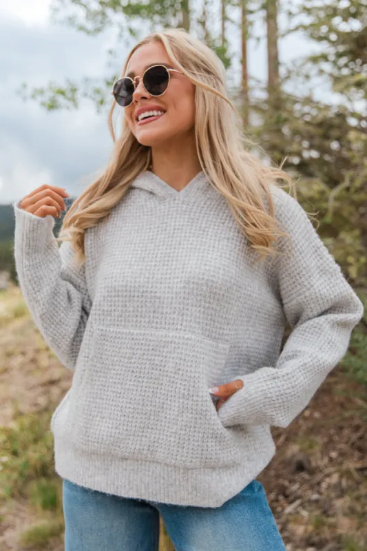 Found Your Love Grey Oversized Waffle Hooded Sweater FINAL SALE sold by Pink Lily