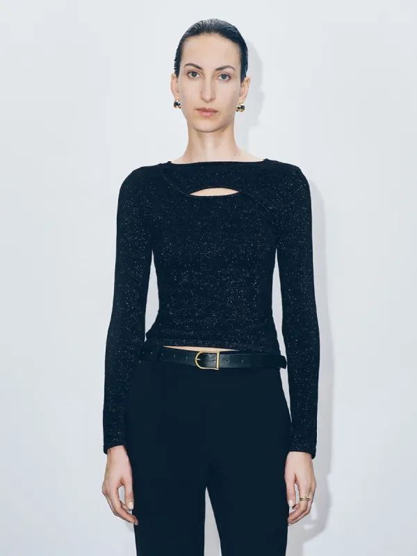 Cut-Out Crew Neck Skinny Knitted T-Shirt sold by Urban Revivo